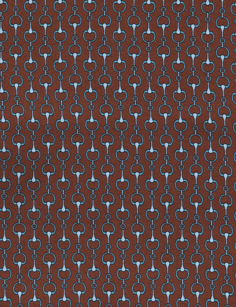 Brown & Blue Geometric Print Scarf - 100% Silk