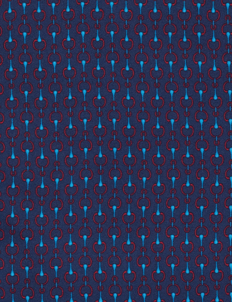 Navy & Red Geometric Print Scarf - 100% Silk