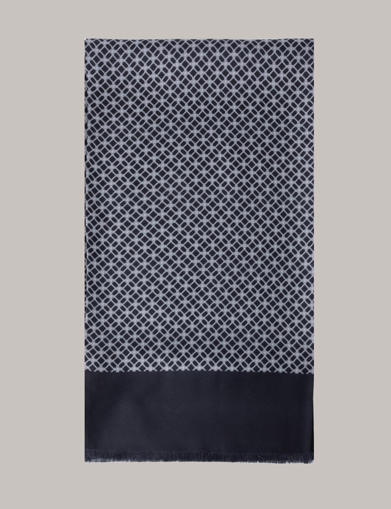 Men's Black & White Geometric Scarf - 100% Silk | Hawes & Curtis