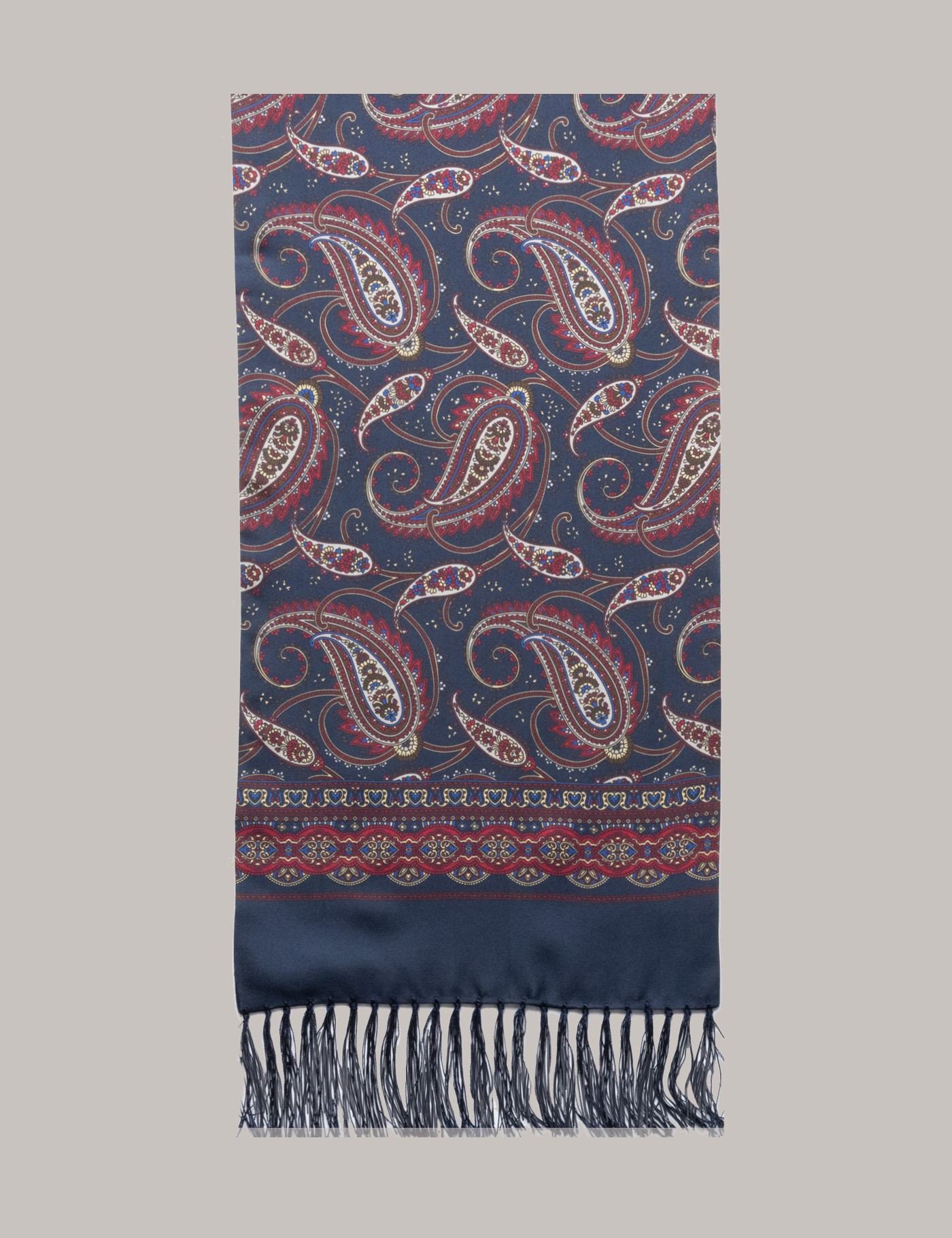 Navy & Red Large Paisley Print Neck Scarf - 100% Silk