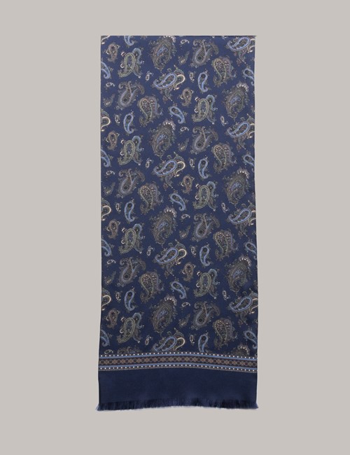 White & Blue Floral Print Neck Scarf - 100% Silk | Hawes & Curtis