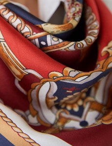 100% Silk Women's Scarf with Regal Print in Red & Navy | Hawes & Curtis ...