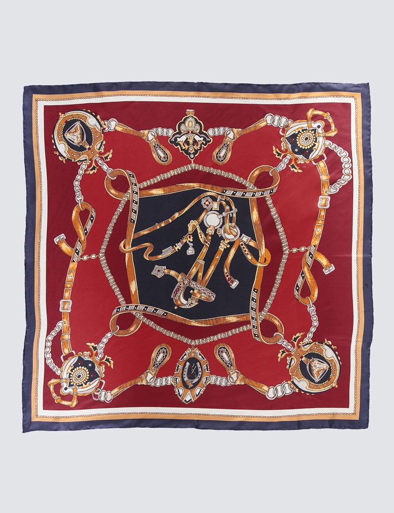 100% Silk Women's Scarf with Regal Print in Red & Navy | Hawes & Curtis ...