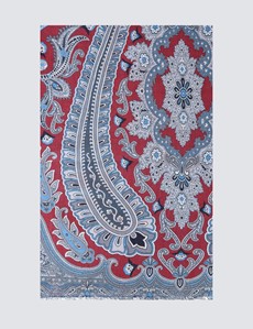 Wine & Navy Paisley Viscose and Wool Scarf 