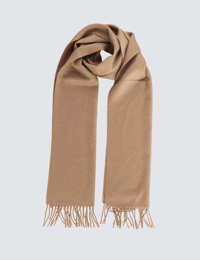 Plain Beige 100% Cashmere Woven Scarf | Hawes and Curtis