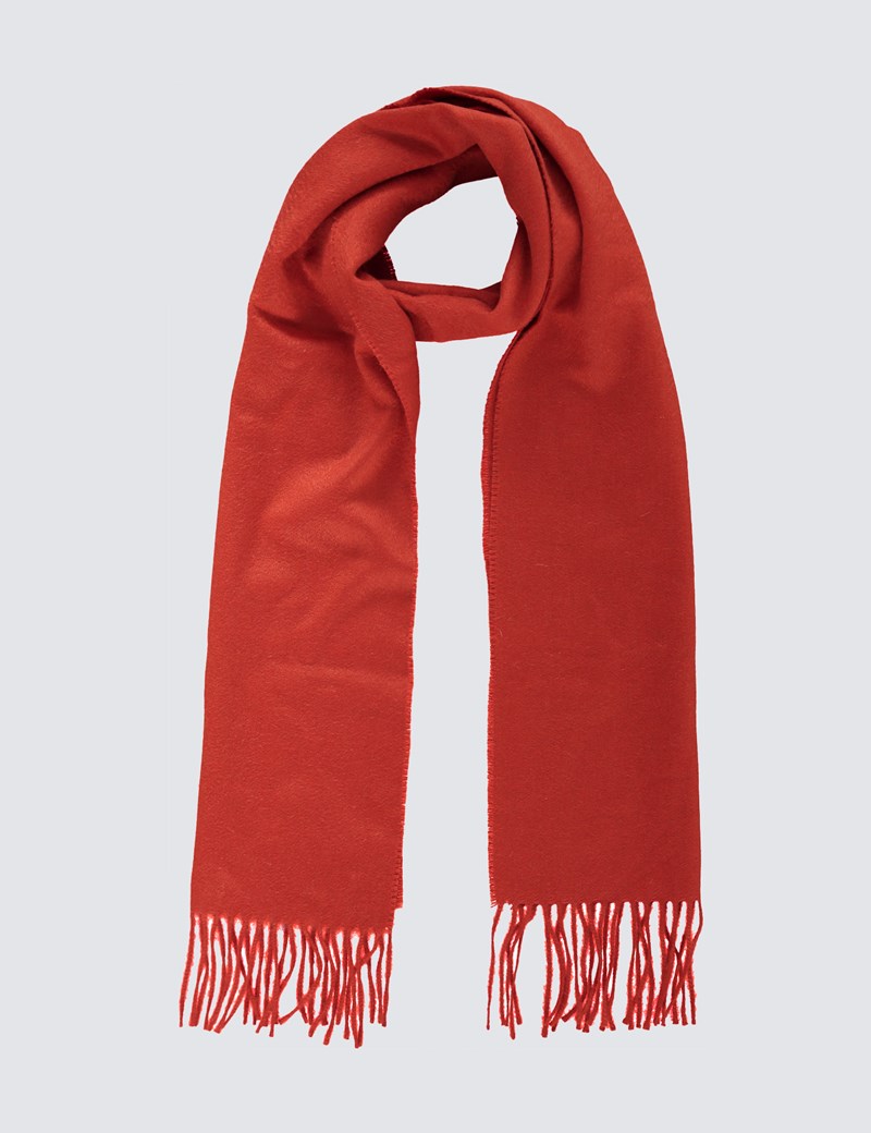 Plain Orange 100 Cashmere Woven Scarf Hawes & Curtis