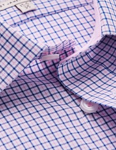 Easy Iron Pink & Navy Multi Check Relaxed Slim Fit Shirt With Contrast Detail - Single Cuffs