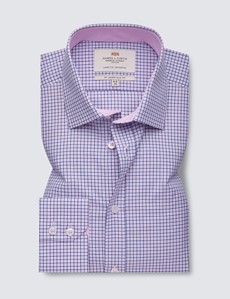 Easy Iron Pink & Navy Multi Check Relaxed Slim Fit Shirt With Contrast Detail - Single Cuffs