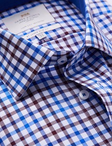 Easy Iron Brown & Blue Multi Check Slim Fit Shirt With Contrast Detail 