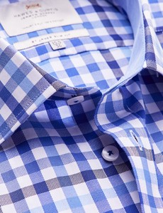 Easy Iron Blue & Navy Multi Check Slim Fit Shirt With Contrast Detail 