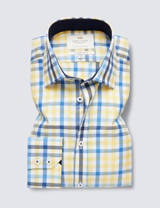 Blue & Yellow Multi Check Relaxed Slim Fit Shirt With Contrast 
