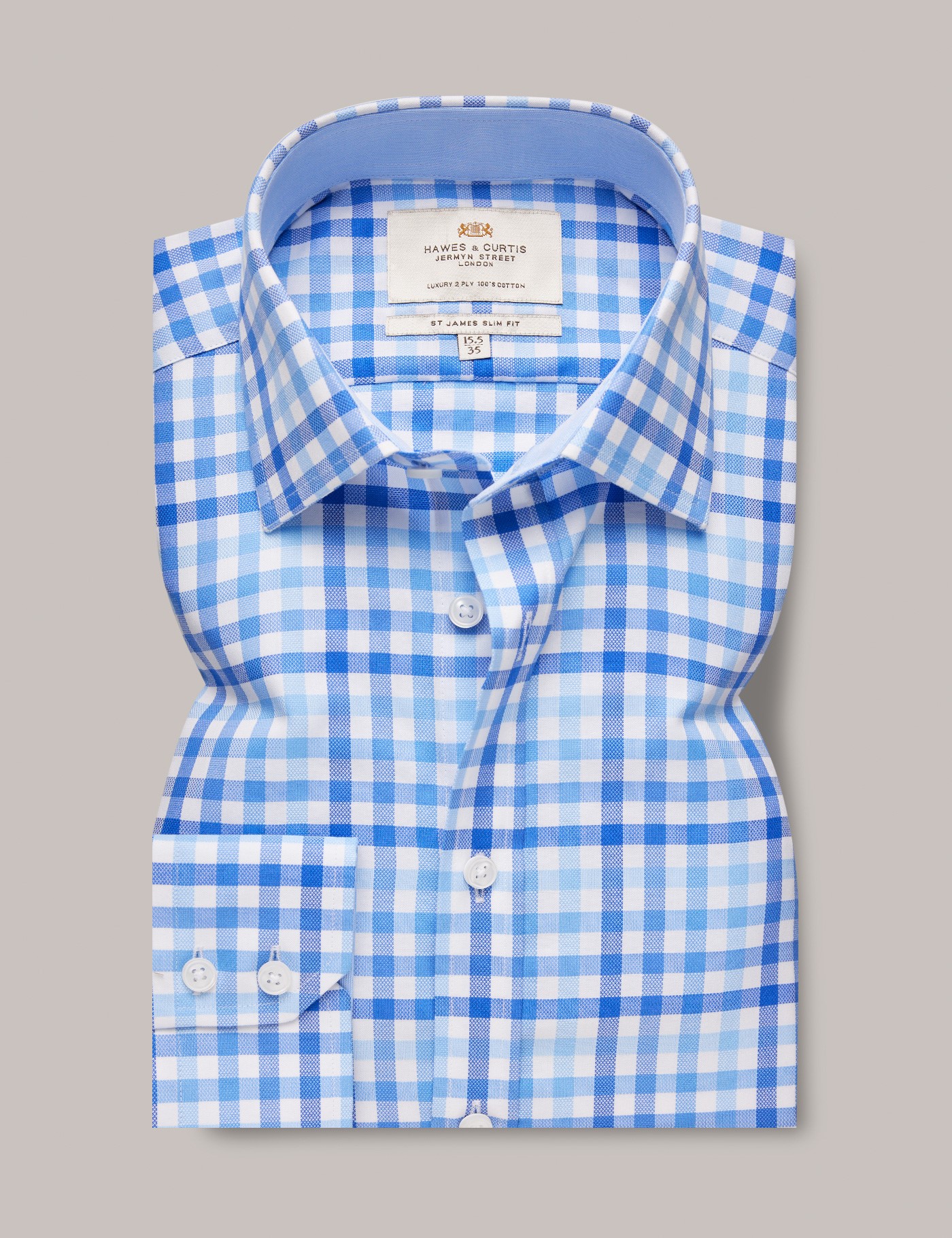 Blue & White Multi Plaid Slim Shirt With Contrast Detail | Hawes & Curtis
