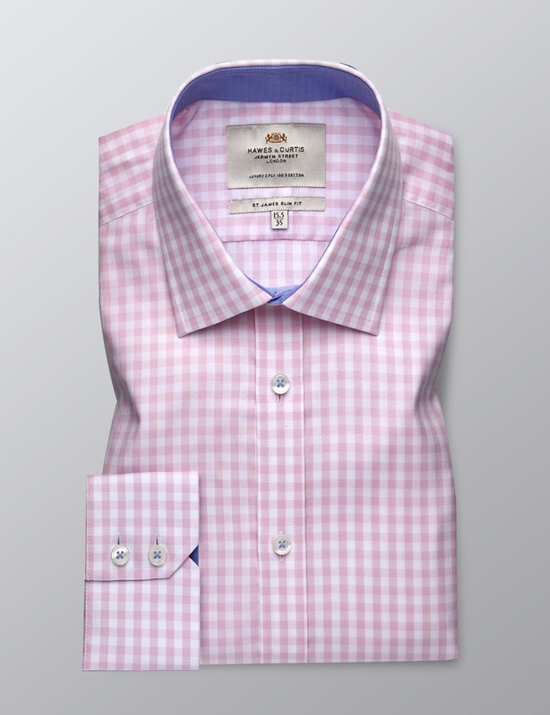 Men's Formal Pink & White Large Gingham Check Slim Fit Shirt - Single ...