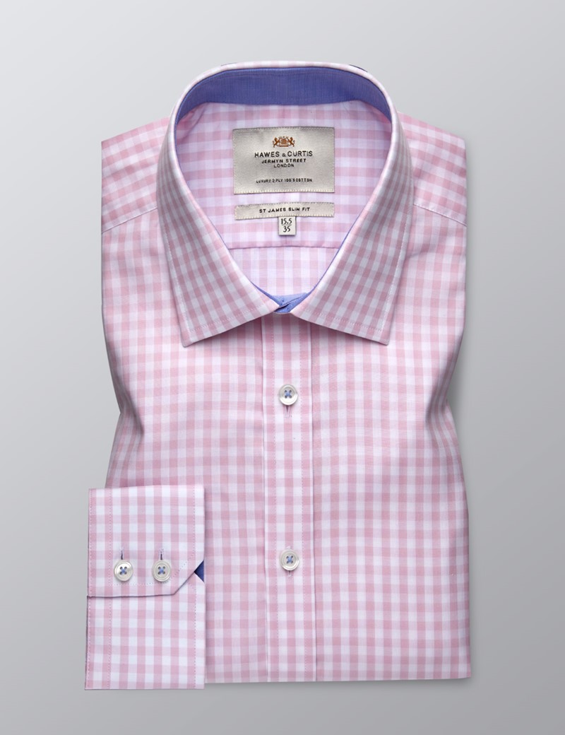 Men's Formal Pink & White Large Gingham Check Slim Fit Shirt Single