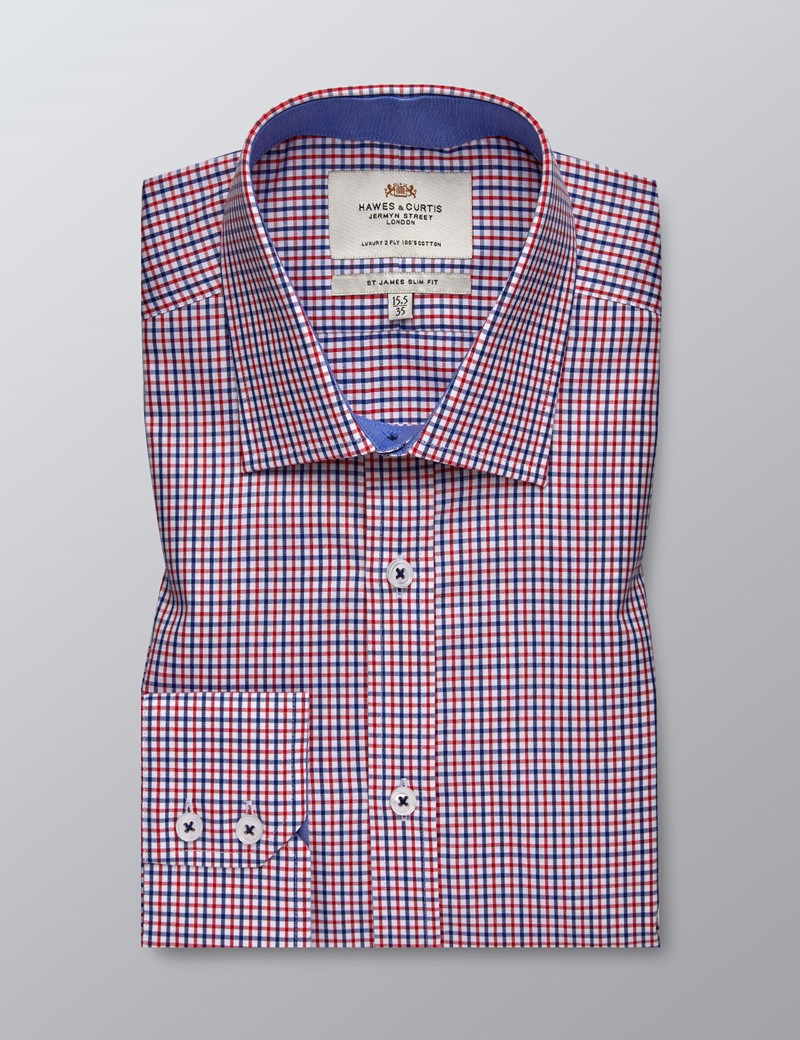 Easy Iron Men's Formal Multi Check Slim Fit Shirt with Single Cuff in