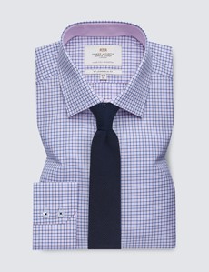 Easy Iron Blue & Pink Multi Check Slim Fit Shirt With Contrast Detail 