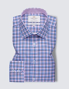 Easy Iron Pink & Blue Multi Check Slim Fit Shirt With Contrast Detail 