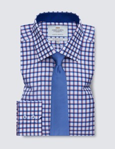 Easy Iron Blue & Red Multi Check Slim Fit Shirt With Contrast Detail 