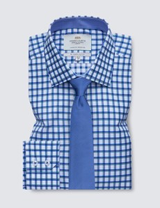 Easy Iron Blue & Green Multi Check Slim Fit Shirt With Contrast Detail 