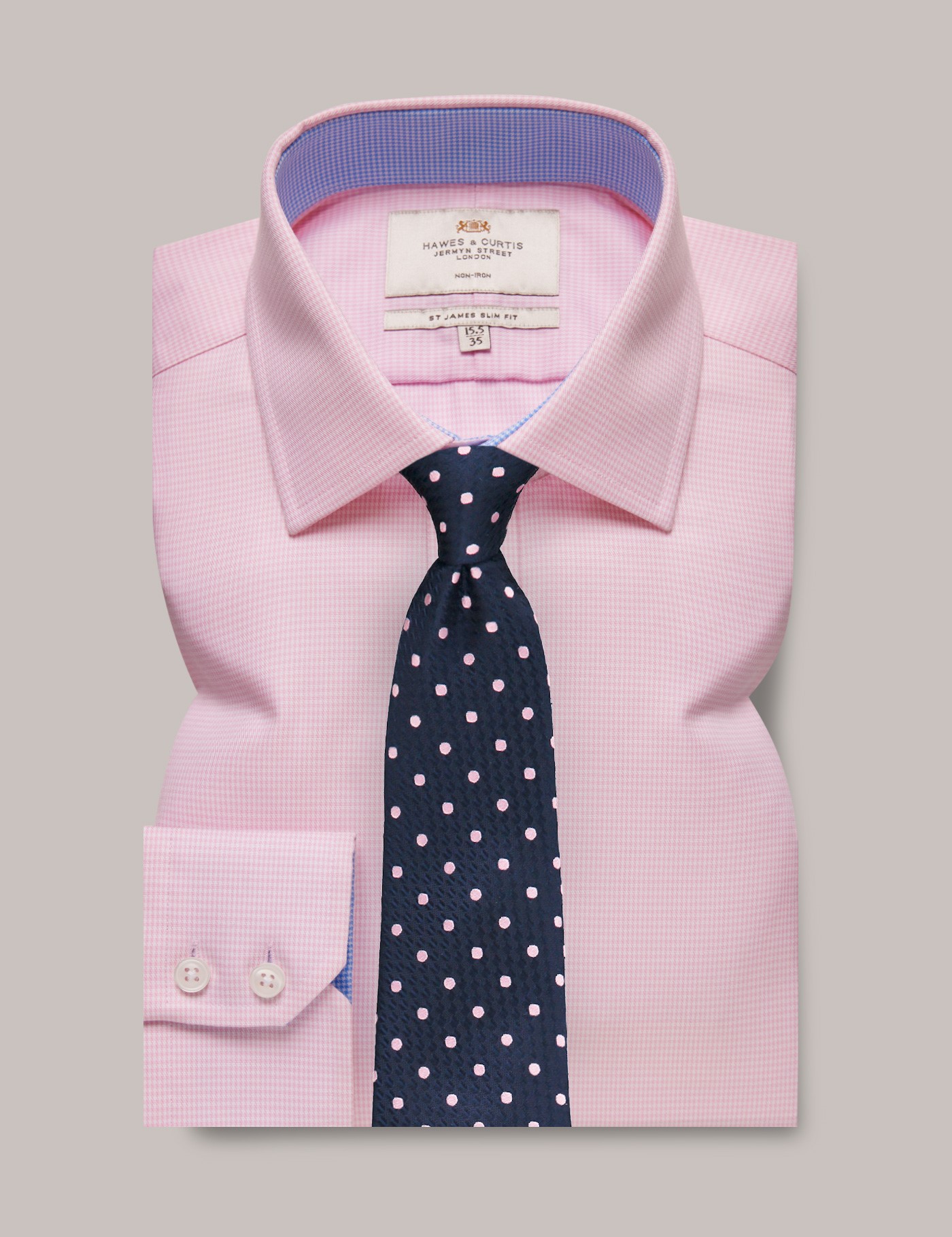 Non-Iron Pink & White Dogtooth Slim Shirt With Contrast Detail | Hawes ...
