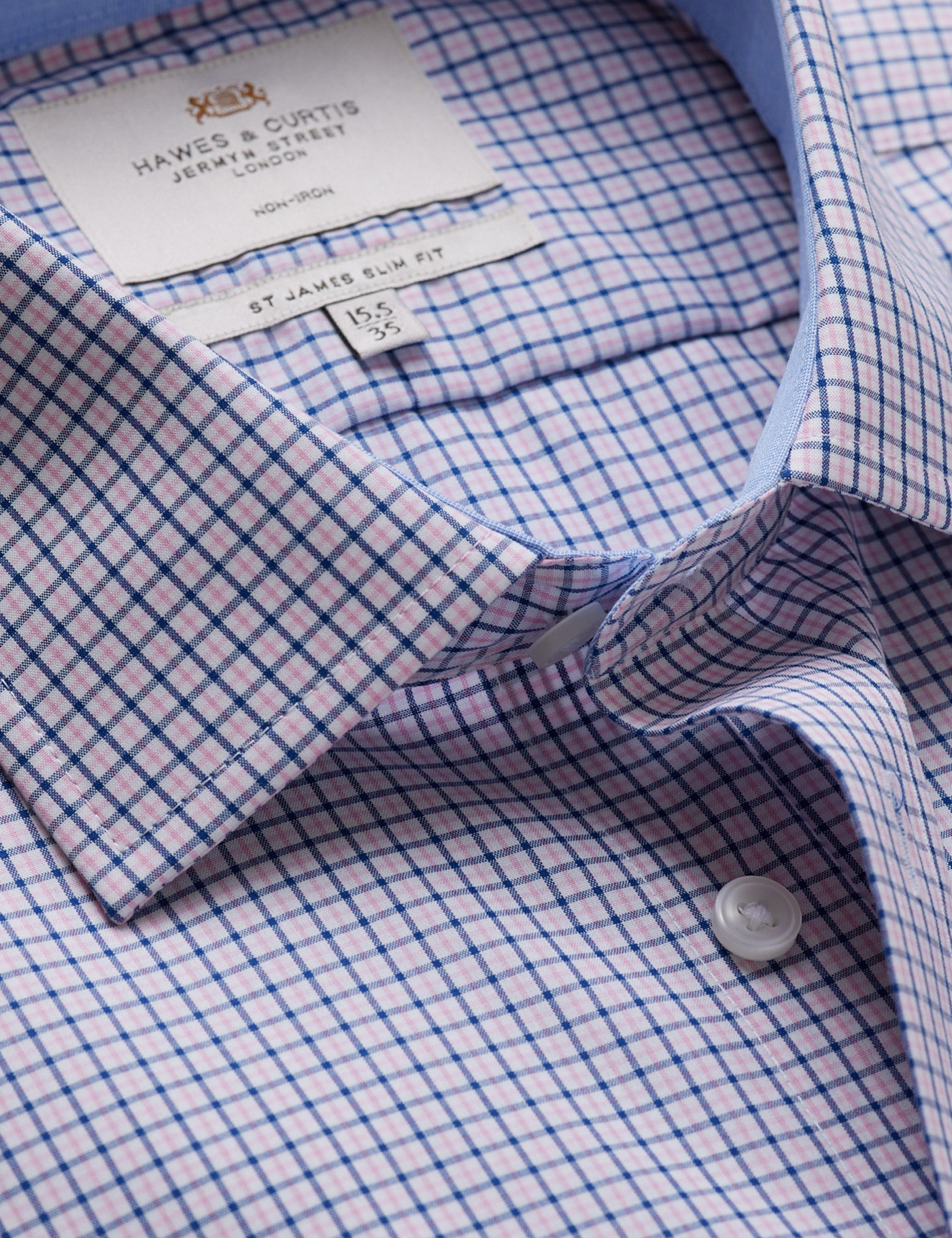 & Slim Fit Pink & Check Non Iron Shirt 16" collar 37" sleeve