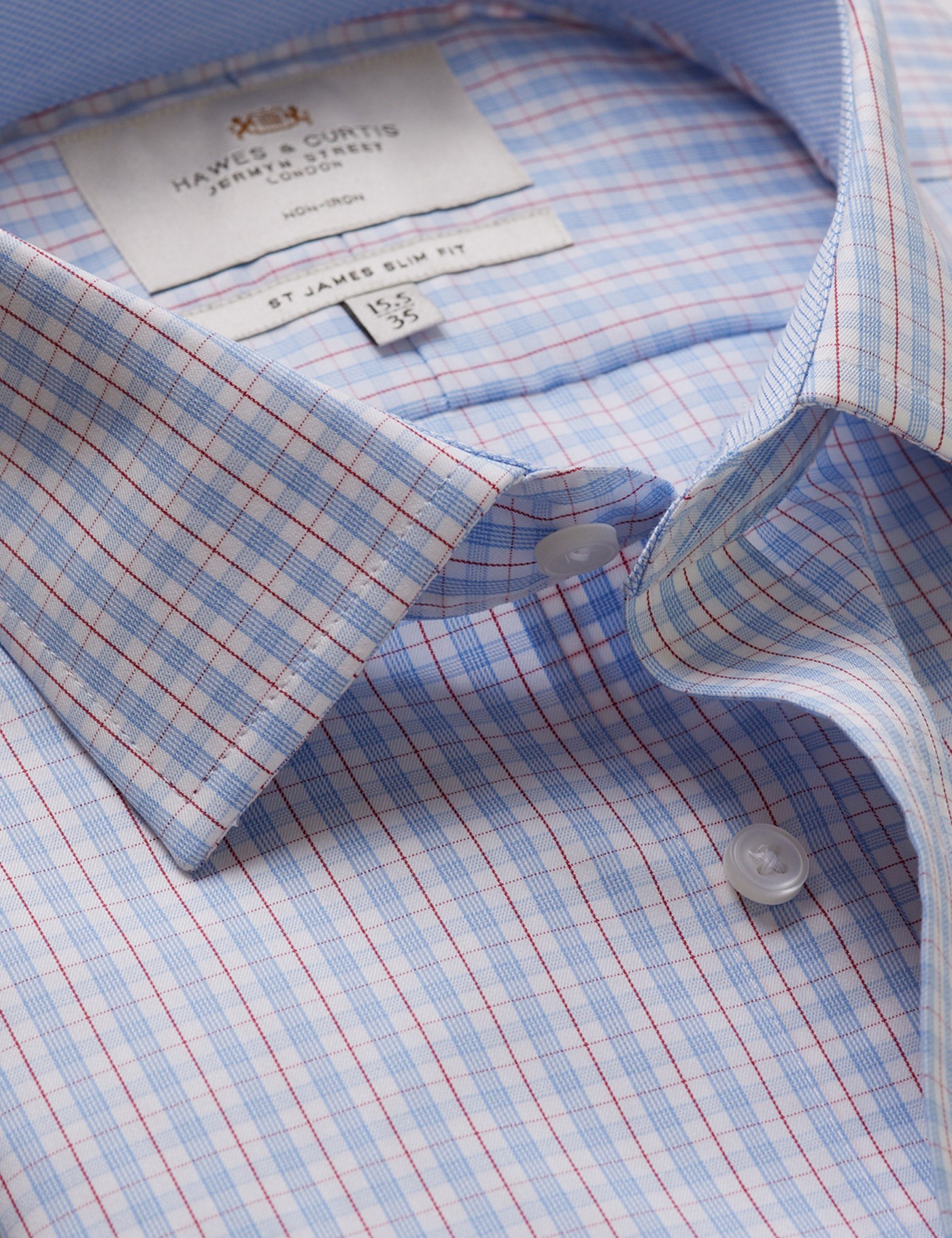 & Slim Fit & Red Check Non Iron Shirt Contrast Detail 18" collar 38" sleeve