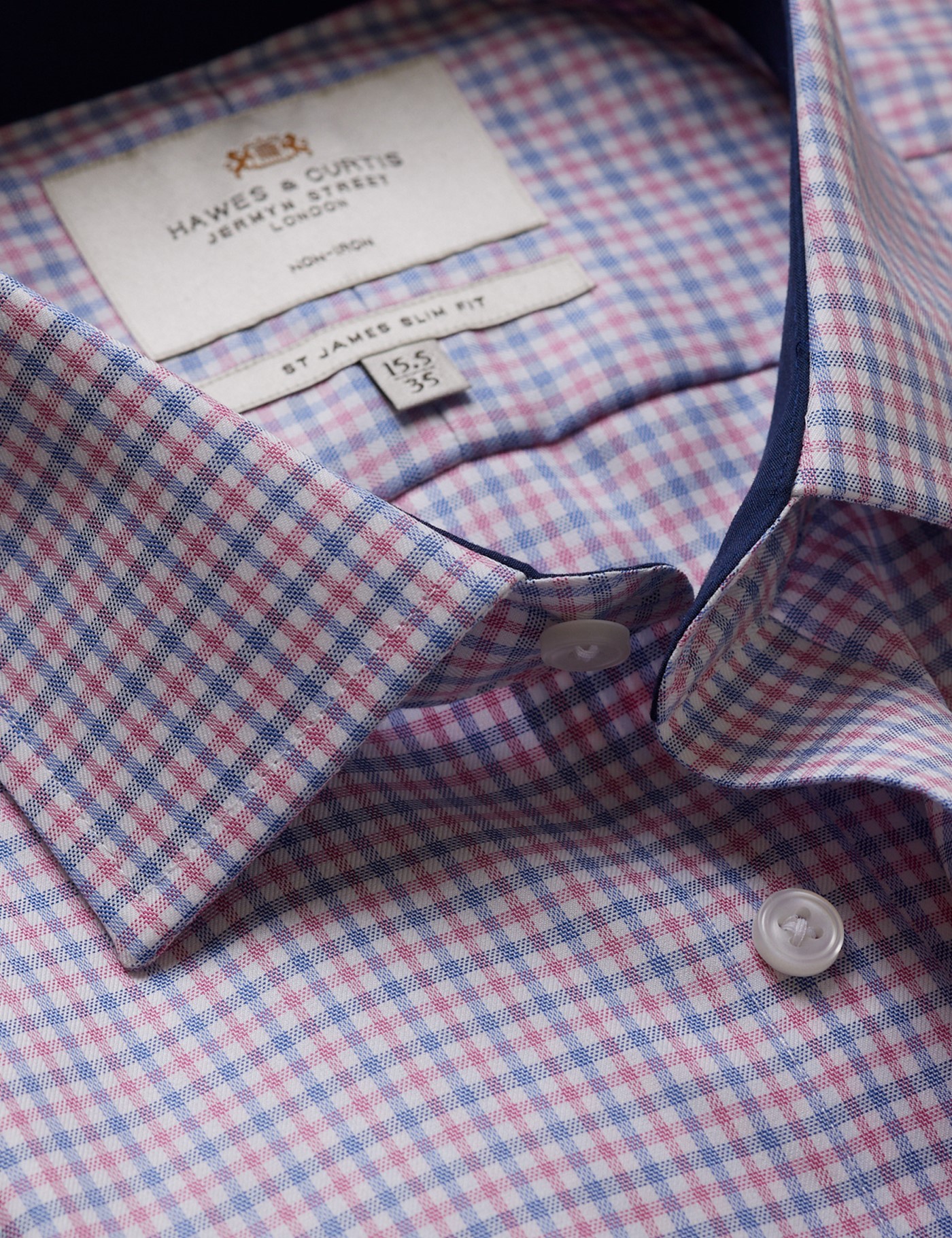 & Slim Fit Red & Check Non Iron Shirt Contrast Detail 16" collar 37" sleeve