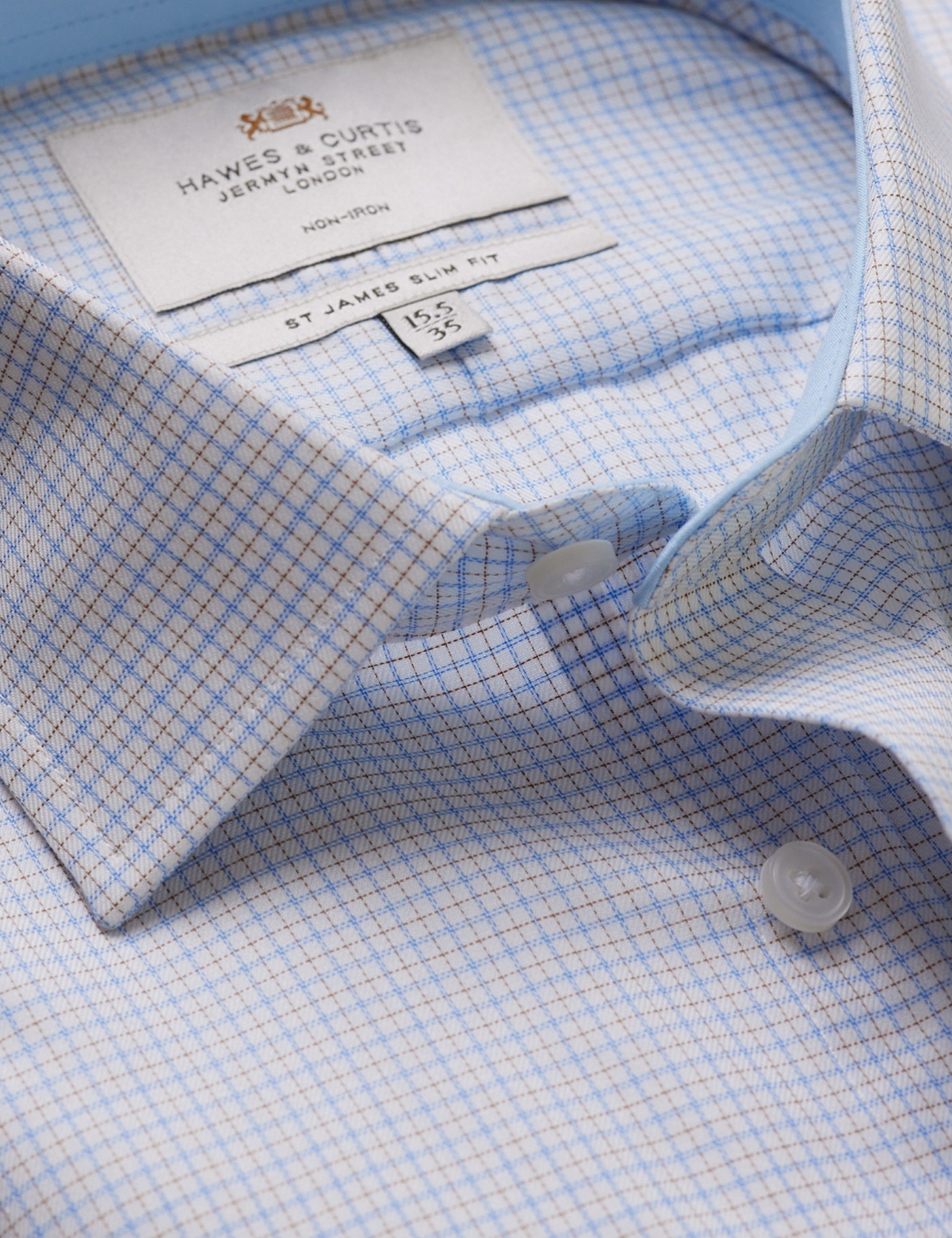& Slim Fit & Yellow Check Non Iron Shirt Contrast Detail 18" collar 38" sleeve