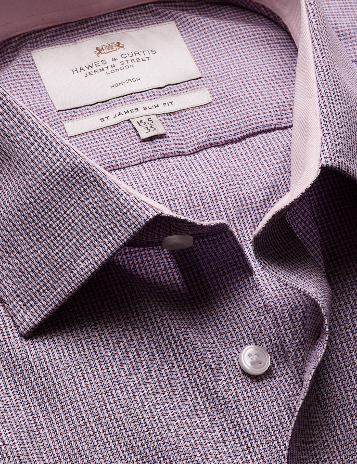 & Slim Fit & Purple Check Non Iron Shirt Contrast Detail 15.5" collar 34" sleeve