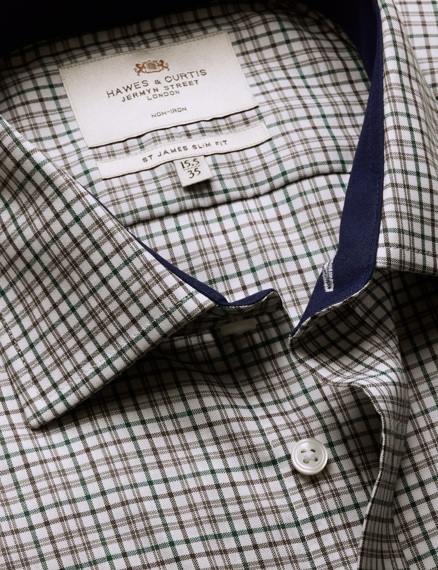 & Slim Fit & Brown Check Non Iron Shirt Contrast Detail 15.5" collar 34" sleeve
