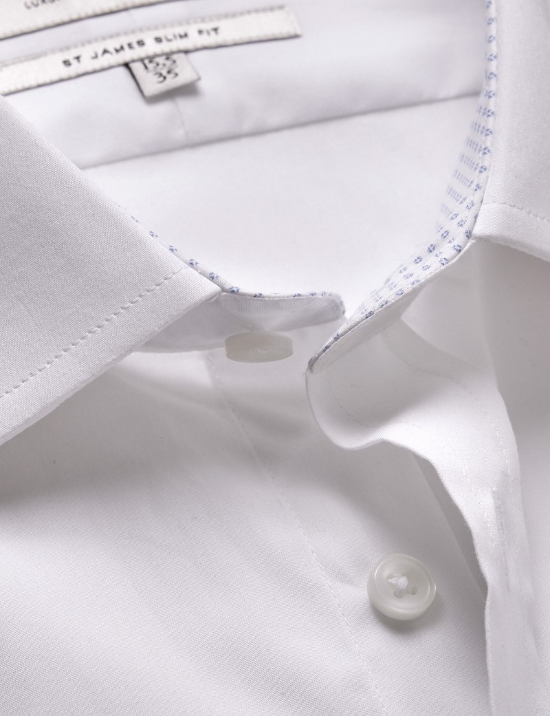 Men's White Poplin Slim Shirt With Contrast Detail