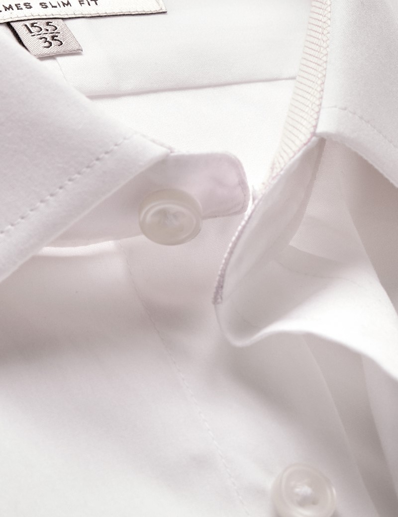 Men's White Poplin Slim Fit Shirt - Contrast Detail