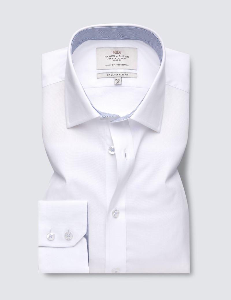 Easy Iron White Poplin Relaxed Slim Fit Shirt with Contrast Detail