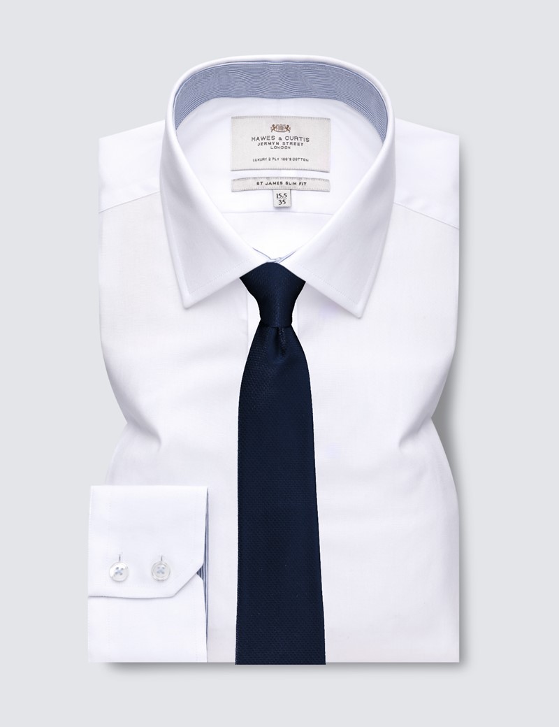 Easy Iron White Poplin Relaxed Slim Fit Shirt with Contrast Detail