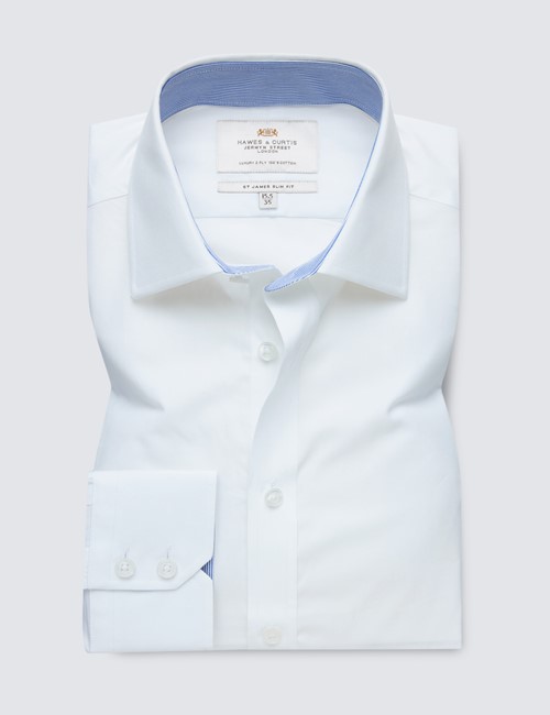 White Poplin Slim Fit Shirt With Contrast Detail
