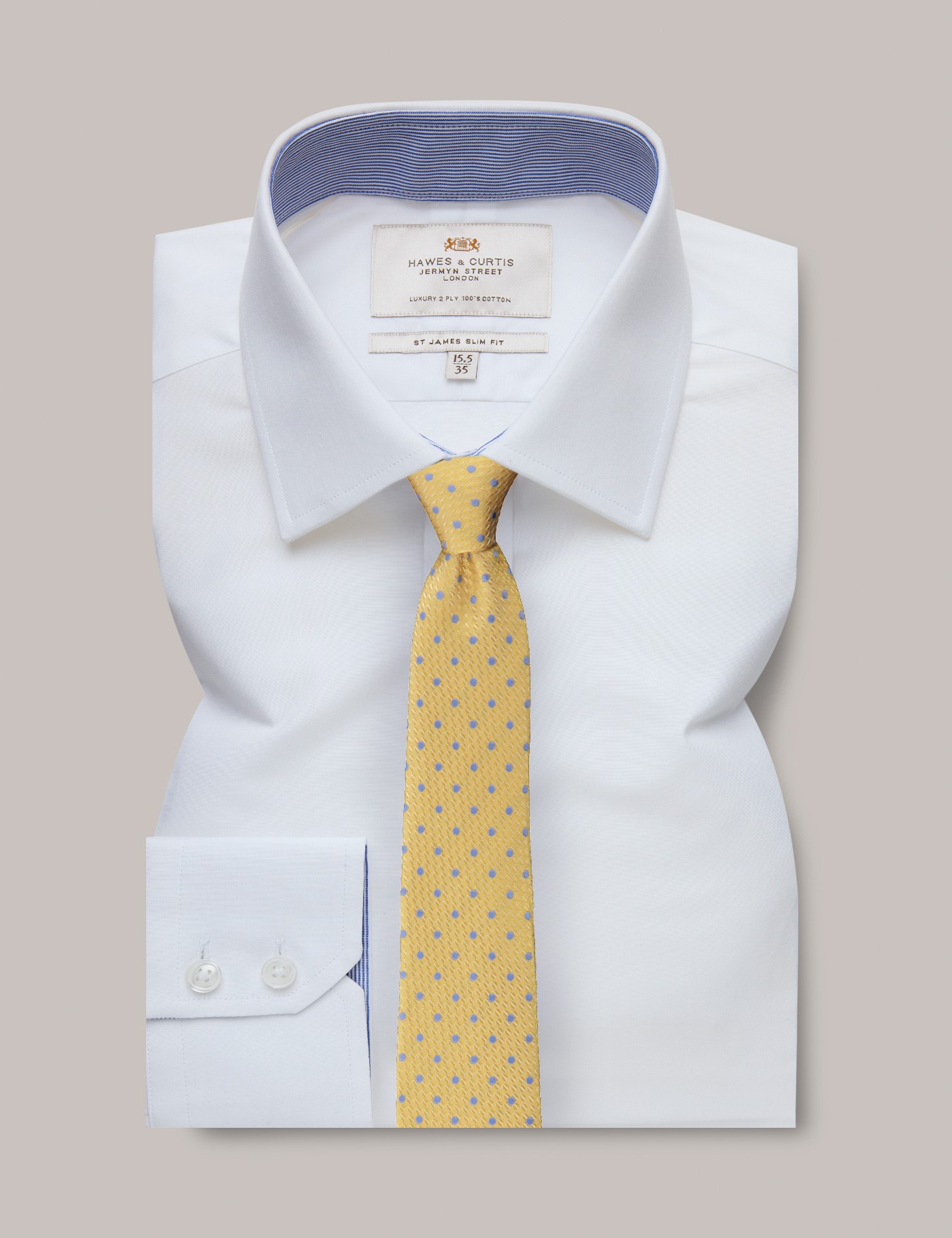 Men's White Poplin Slim Fit Shirt With Contrast Detail - Single Cuffs