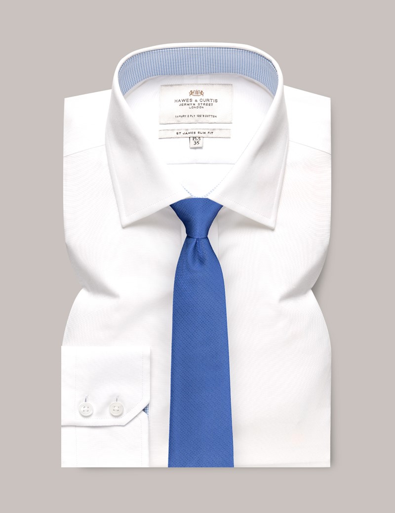 Men's White Poplin Slim Fit Shirt With Contrast Detail