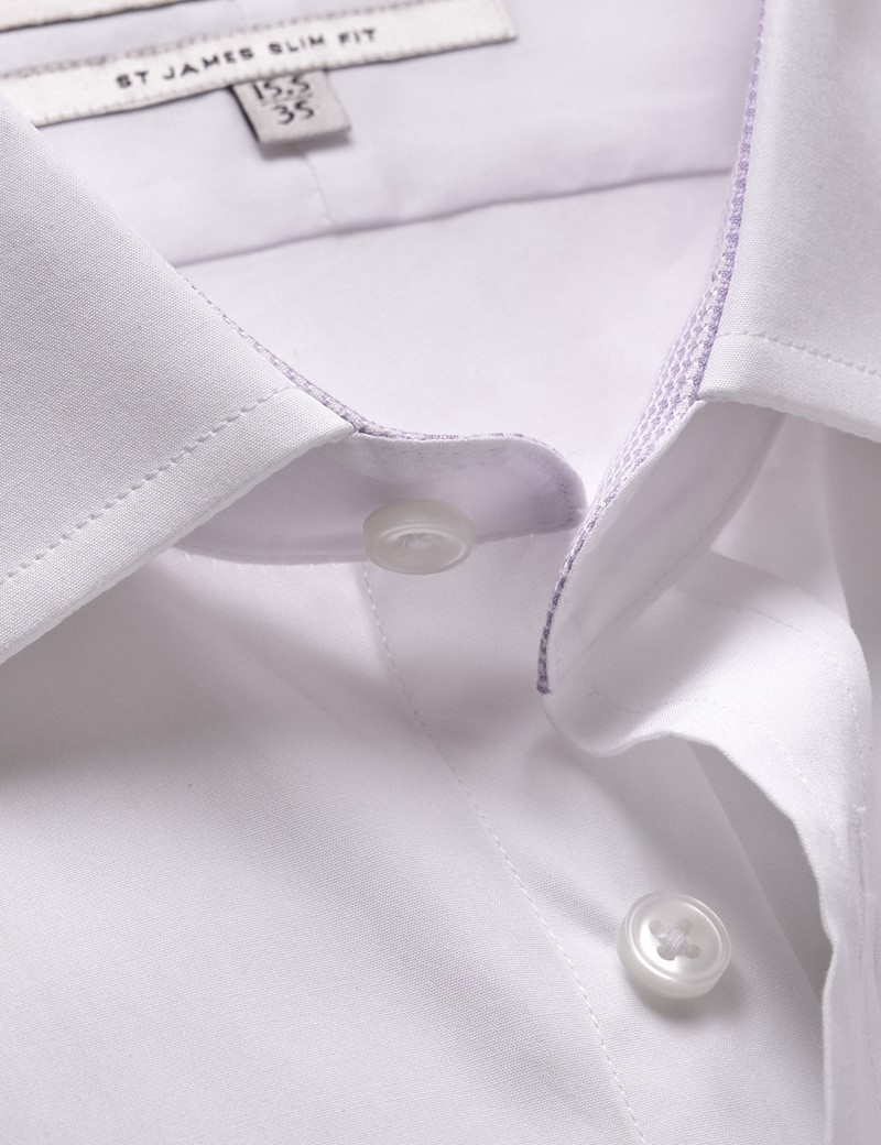 Men's White Poplin Slim Shirt - Contrast Detail