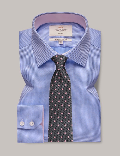 Hawes & Curtis Non-Iron Pink & White Bengal Stripe Slim Shirt with Contrast Detail