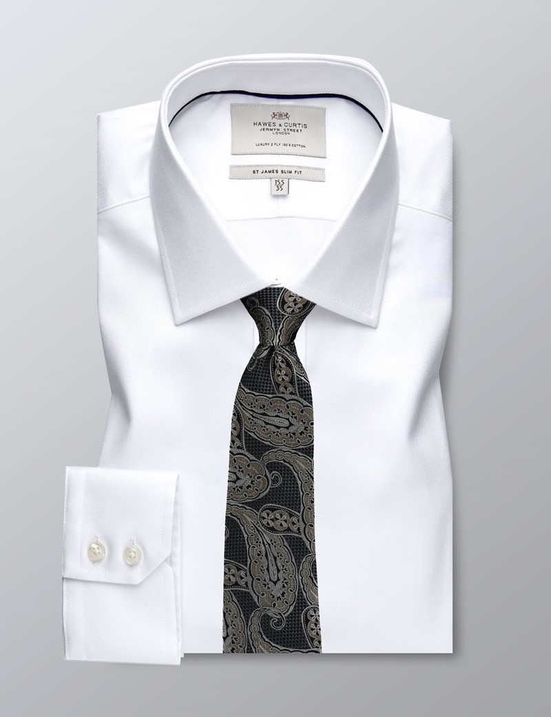 Men's Dress White Pique Weave Slim Fit Shirt - Single Cuff - Easy Iron ...
