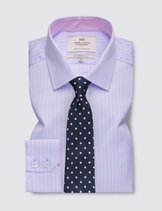 Easy Iron Blue & Pink Stripe Relaxed Slim Fit Shirt With Semi Cutaway Collar - Single Cuffs