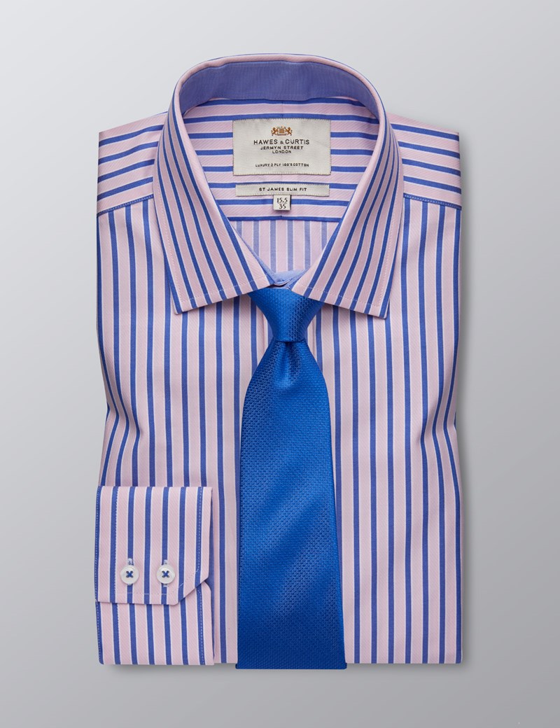 Men's Formal Blue & Pink Multi Stripe Slim Fit Shirt With Contrast ...