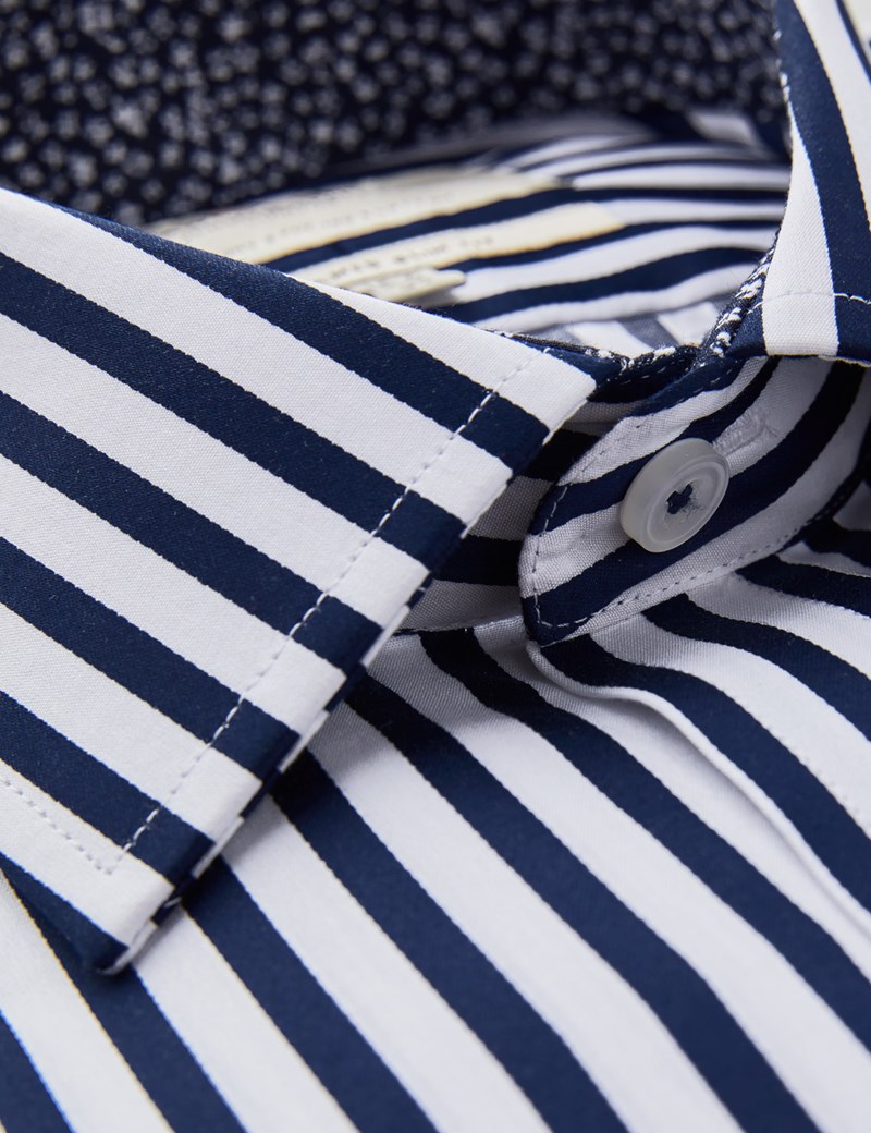Men's Dress Navy & White Bengal Stripe Slim Fit Shirt - Single Cuff ...