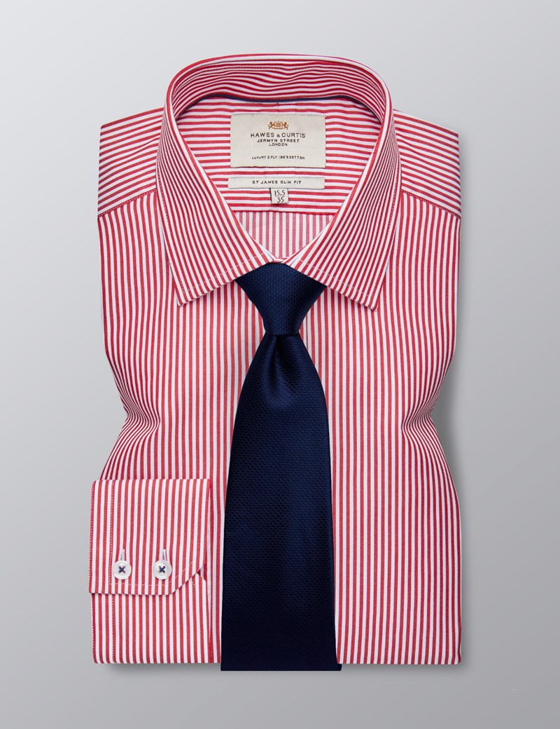 Men's Formal Red & White Bengal Stripe Slim Fit Shirt - Single Cuff ...