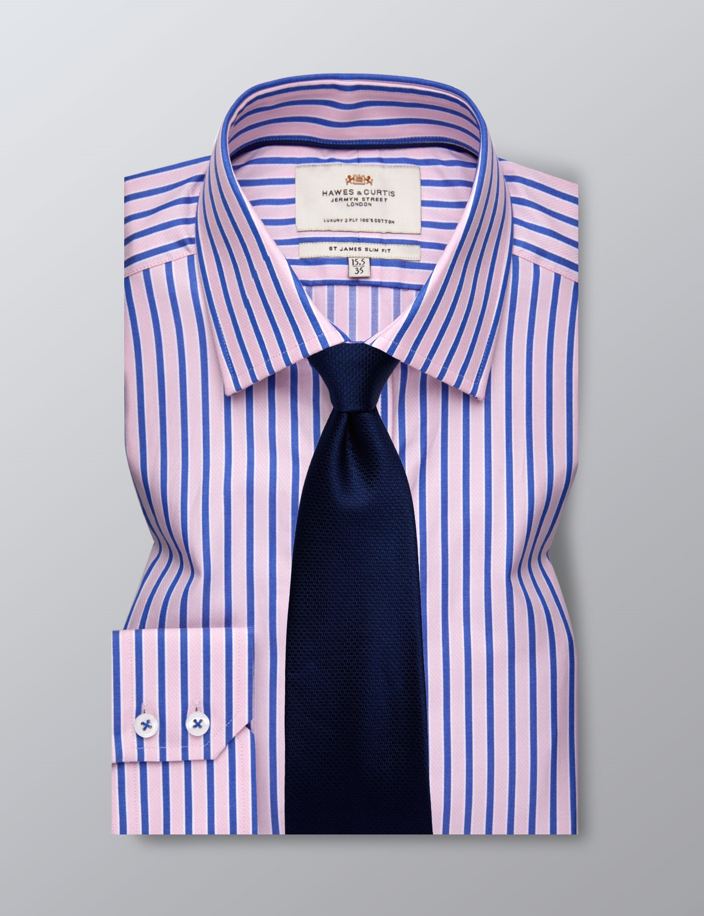 Men's Formal Pink & Light Blue Bold Stripe Slim Fit Shirt - Single Cuff ...