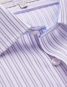  Non Iron Pink & White Stripe Relaxed Slim Fit Shirt with Contrast Detail - Single Cuffs