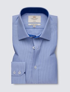 Non Iron Blue & White Stripe Relaxed Slim Fit Shirt With Contrast Detail - Single Cuffs