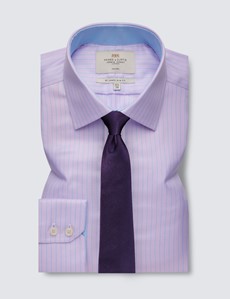 Non Iron Pink & Blue Textured Stripe Relaxed Slim Fit Shirt With Contrast Detail - Single Cuffs