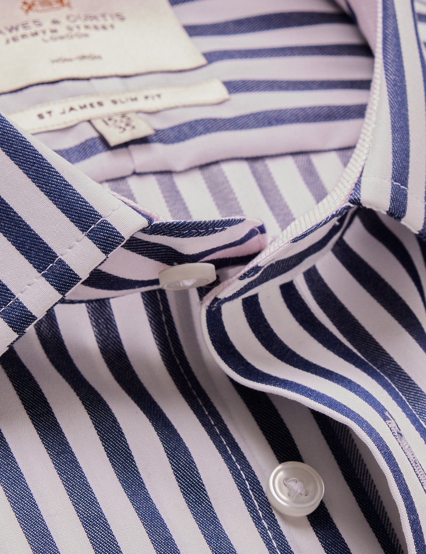 Men's Non-Iron Navy & White Bold Stripe Slim Shirt With Contrast Detail