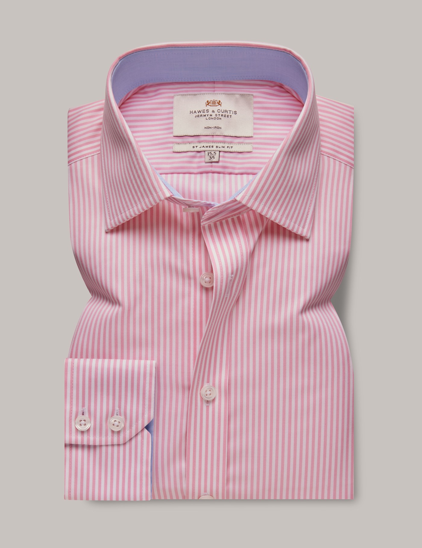 Hawes & Curtis Non-Iron Pink & White Bengal Stripe Slim Shirt with Contrast Detail